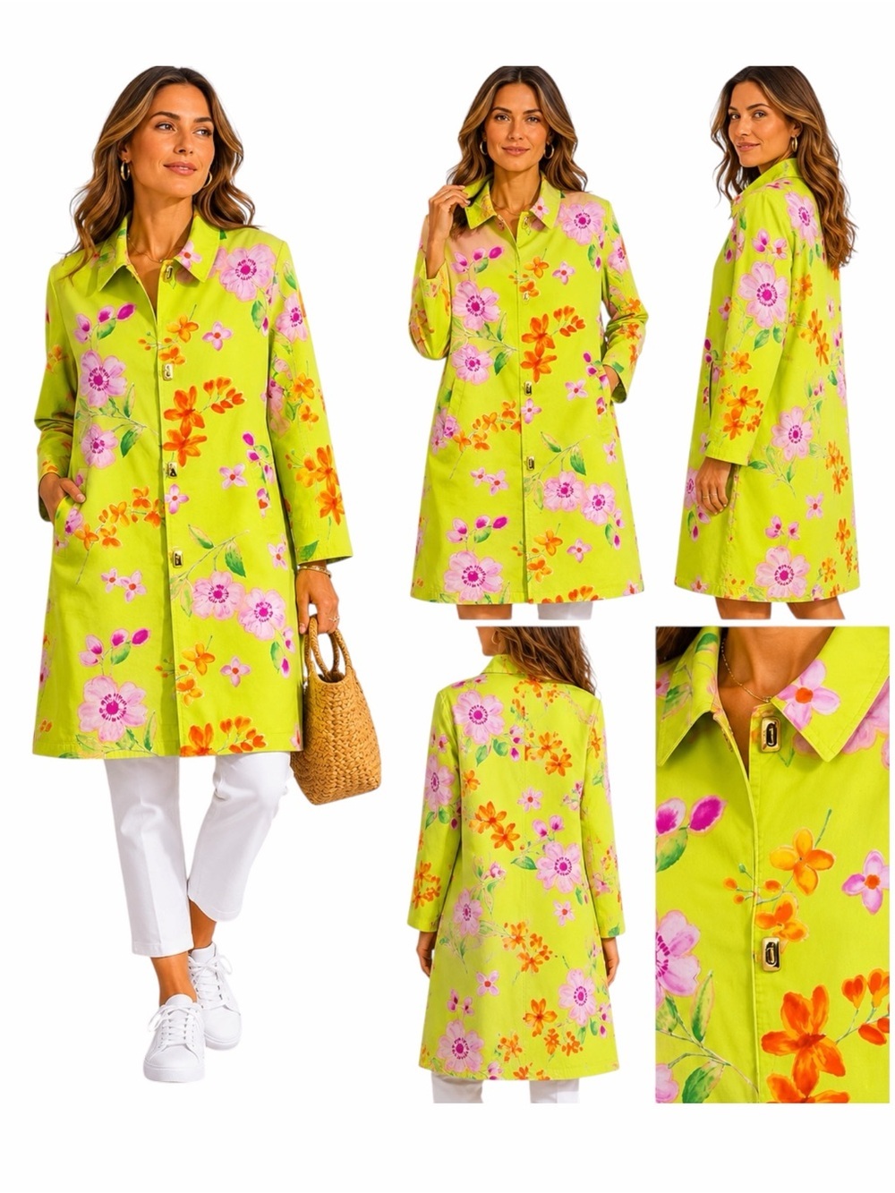 Ralph Lauren Black Label Chartreuse Floral Trench Rain Coat Jacket 14